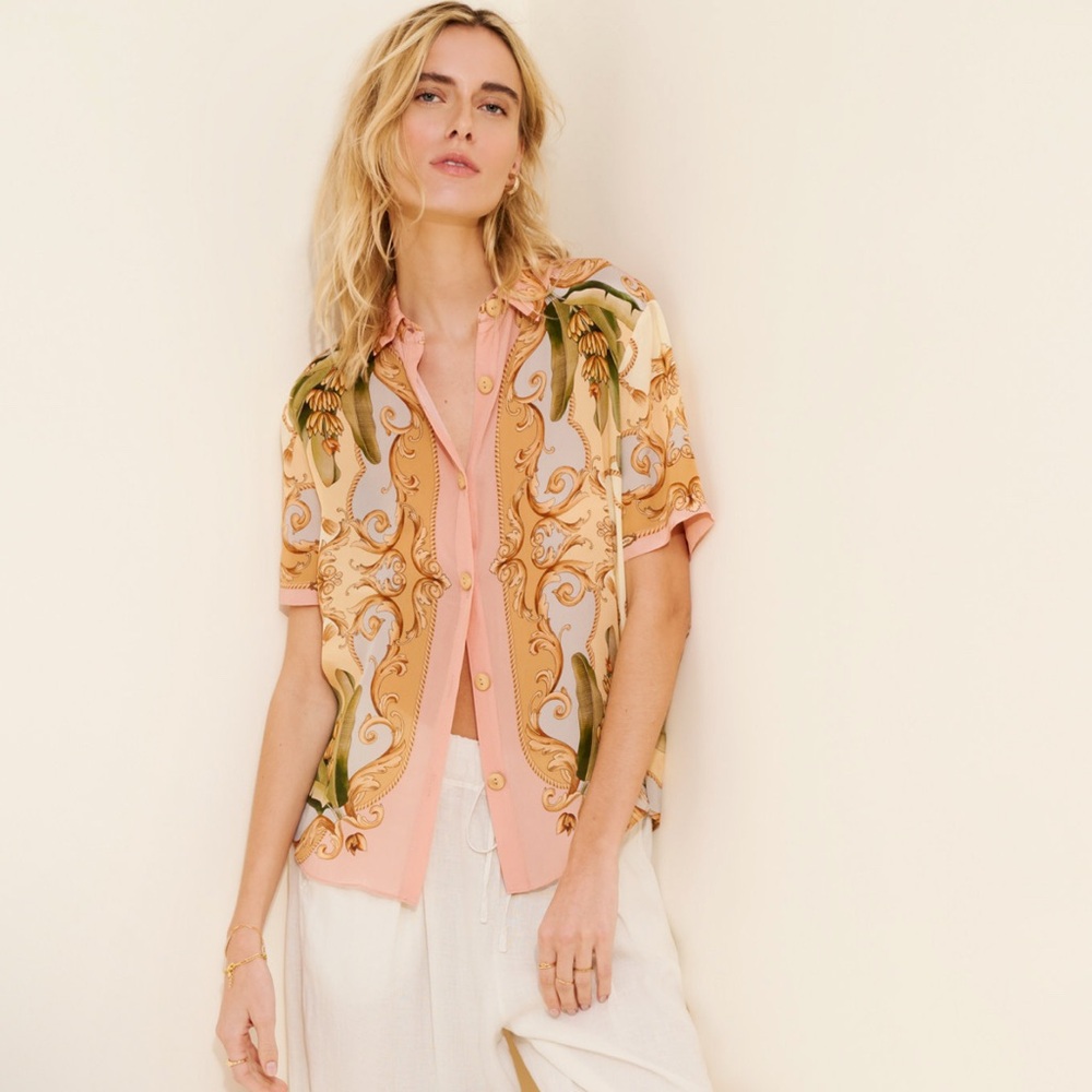 FARM Rio Silky Banana Kaleidoscope Shirt Tropical Button Up M